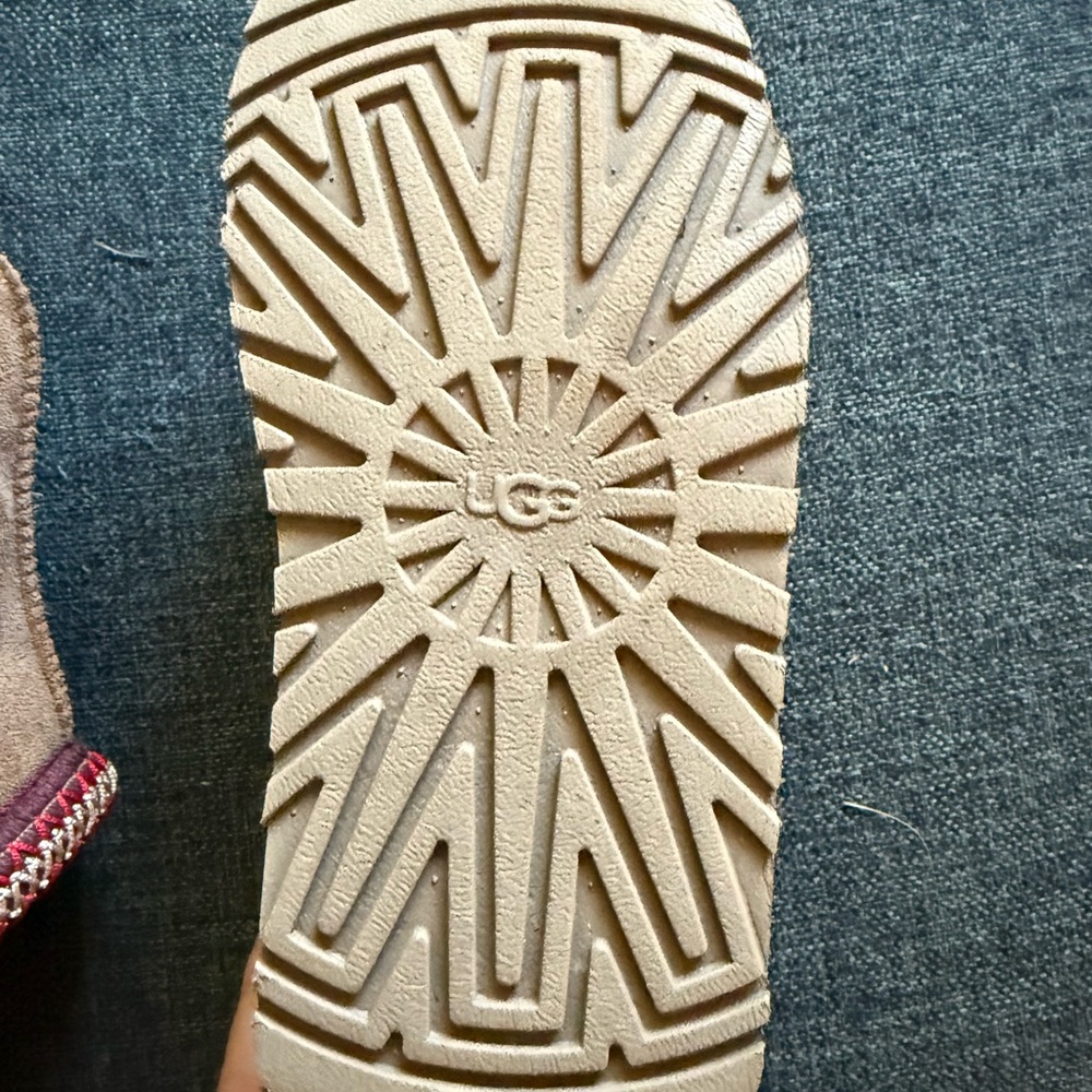 UGG Tan Suede Slippers with Red and Gold Accents - Picture 5 of 11